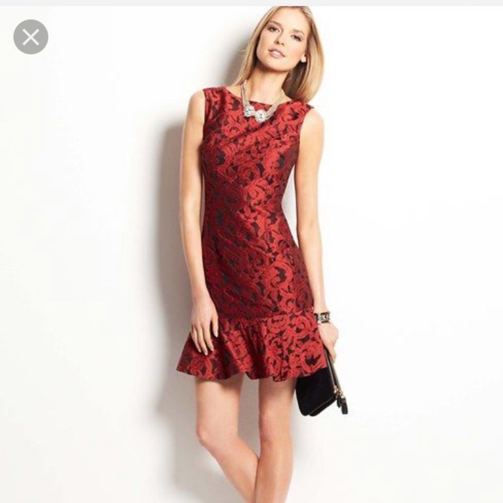 Ann Taylor Floral Jacquard Flounce Dress